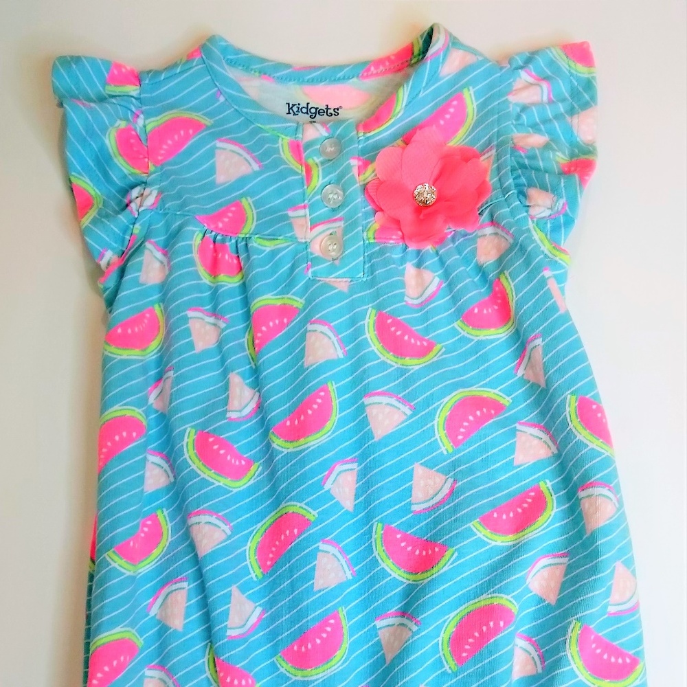 Kidgets Watermelon Romper 6-9M Pink Flower Jewel
